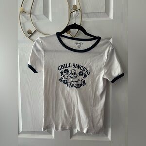 Brandy Melville White and Black Graphic Tee